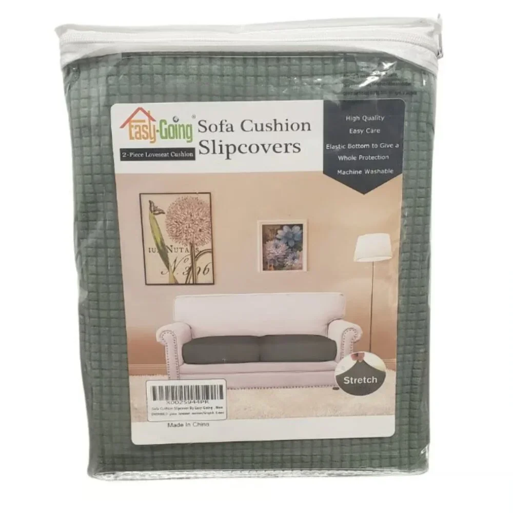 2-Piece Loveseat Sofa Cushion Slipcovers – Stretch, Washable, Green